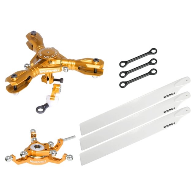 Microheli CNC Triple White Plastic Blades Conversion Set (Gold) - Blade 230S / 230S V2 (MH-23V2201TWT)