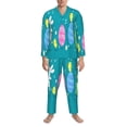 thumbnail image 3 of Gukieu bunny holding flower Print Men's Long-sleeved Pajamas Set, Elastic Waist Pajamas Button-down Pajamas Two-piece Set, Suitable for Adult Male Home Wear-Large, 3 of 7