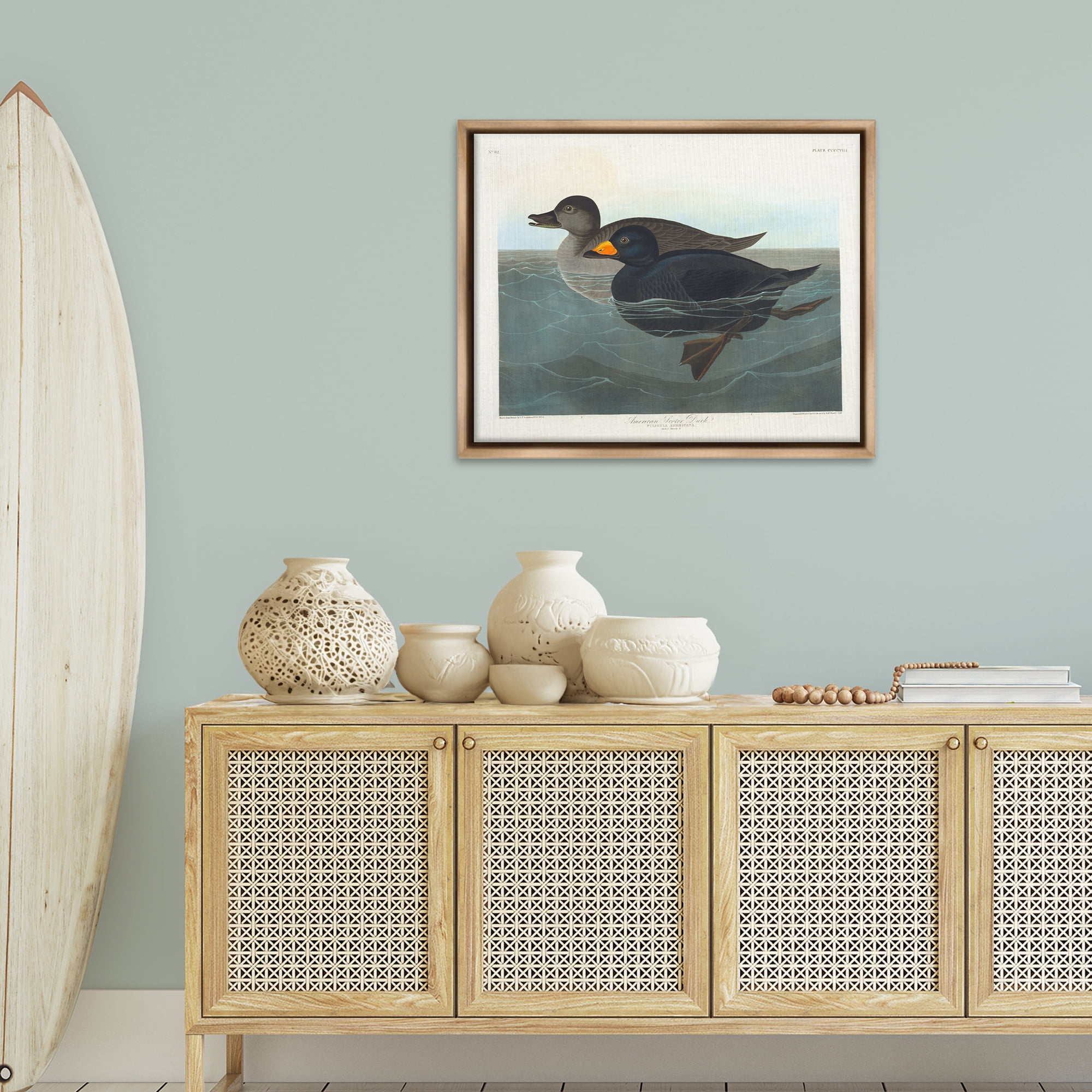 Stupell Industries Classic American Scoter Duck Animals Painting Brown Floater Framed Canvas Art Print Wall Art, 31 x 25