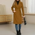 thumbnail image 7 of CCRFTGI Winter Coats for Women Dressy Casual Belted Woolen Blend Trench Mid-Long Coat Fashion Lapel Collar Coat Warm Overcoat with Belt Brown XL, 7 of 7