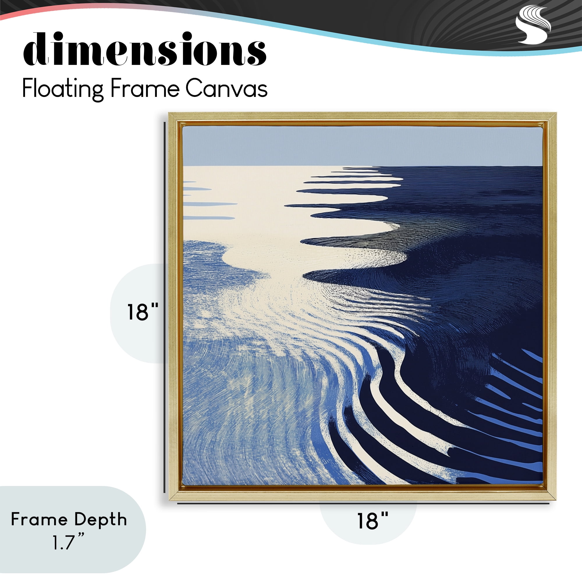 Stupell Industries Abstract Cobalt Ripples Gold Framed Floater Canvas Wall Art, design by Walker Noble