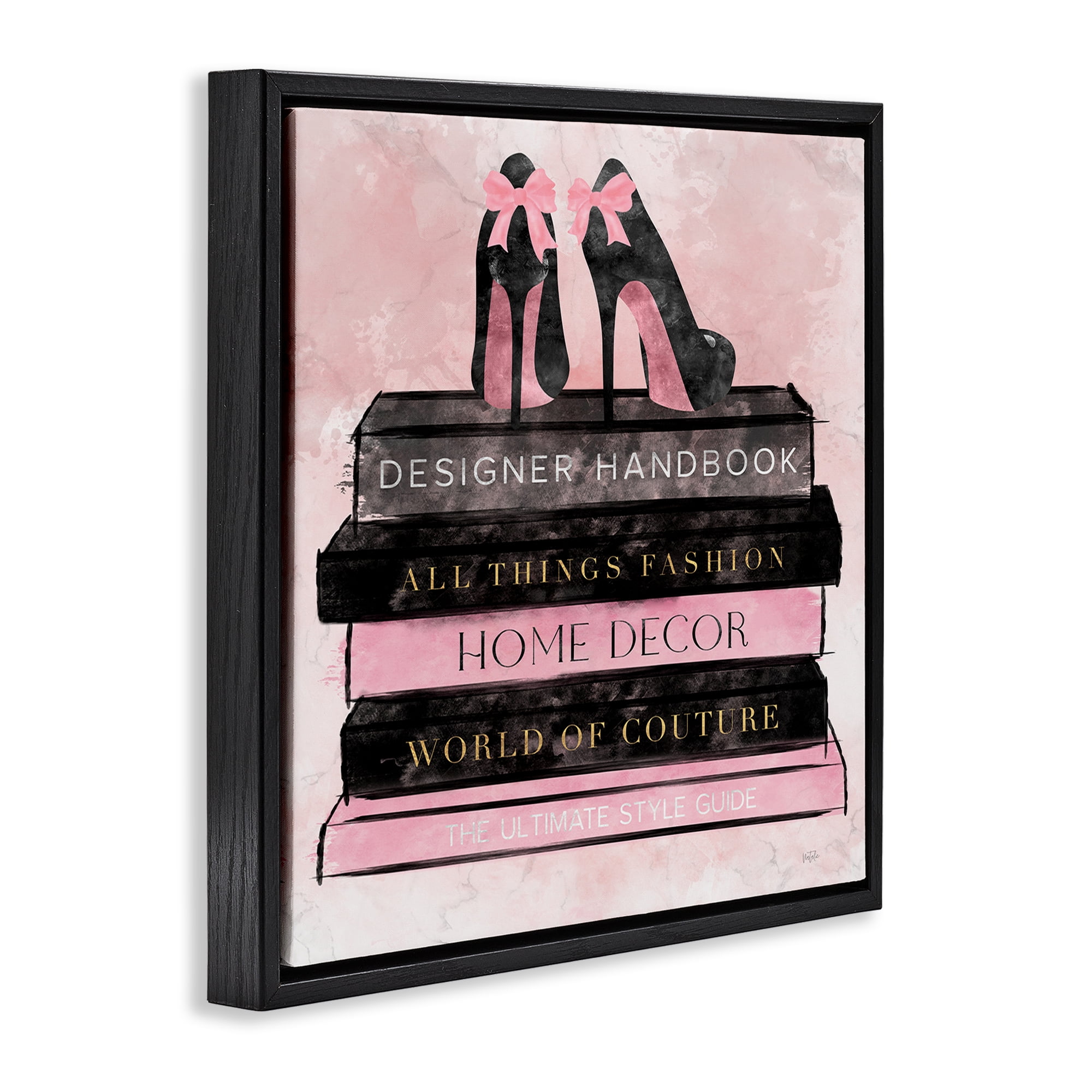 Stupell Industries All Things Fashion Book Stack Black Framed Floater Canvas Wall Art, design by Natalie Carpentieri