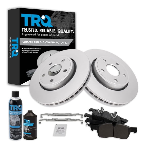 TRQ Front Ceramic Brake Pad & Coated Rotor Kit w/Fluids for Durango Cherokee BKA24186 Fits select: 2017-2018,2020 JEEP GRAND CHEROKEE LIMITED