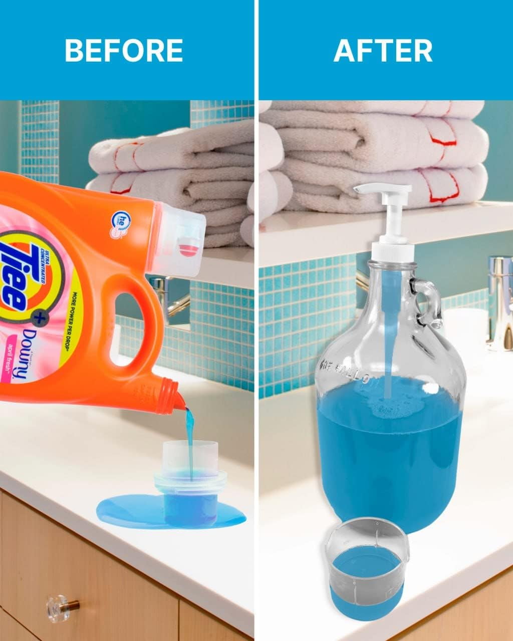 Skywin Gallon Pump Dispenser - 2 Pack Glass Laundry Detergent Dispenser for Laundry Room good as Laundry Detergent Dispenser Glass Jar, Fabric Softener Dispenser, Liquid Laundry Soap Dispenser (White)