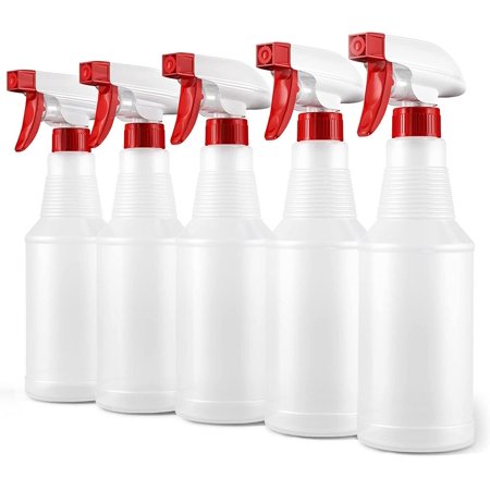 5 Pack 16oz Empty Clear Plastic Adjustable Red Trigger Spray Bottle, Refillable