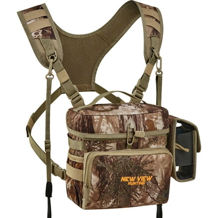 CamoRanger Ripstop Binocular Harness Chest Pack - Hunting Bino Case, Detachable Rangefinder Pouch, Adjustable Binos Harness, Rain Cove