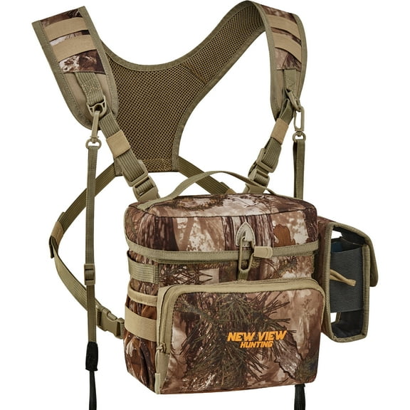 CamoRanger Ripstop Binocular Harness Chest Pack - Hunting Bino Case, Detachable Rangefinder Pouch, Adjustable Binos Harness, Rain Cove