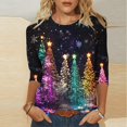 thumbnail image 1 of Fiudx Ofertas Relámpago Camiseta con Estampado Navideño a La Moda para Mujer, Blusa con Mangas 3/4, Tops Informales con Cuello Redondo, 1 of 5