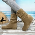 thumbnail image 3 of Slouchy Mid Calf Boots for Women Winter Fall Casual Suede Round Toe No Heel Pull on Walking Dress Booties Khaki Size 7, 3 of 6