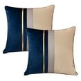 thumbnail image 1 of Funda de almohada de retales azul marino con funda de cojín de rayas doradas, funda de almohada de lujo moderna, 1 of 5