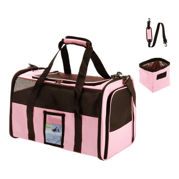 Transportadora de Gatos Unique Bargains con Tazón de Comida Portátil, Transportadora para Cachorros, para Gatos y Perros Pequeños y Medianos de hasta 13 Lbs, Rosa