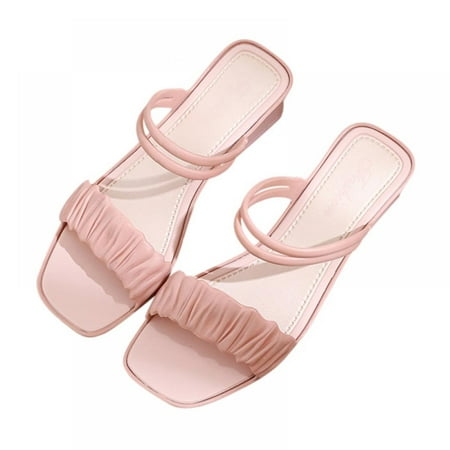 

Womens Open Toe Heeled Sandals Two Strap Slide Shoes