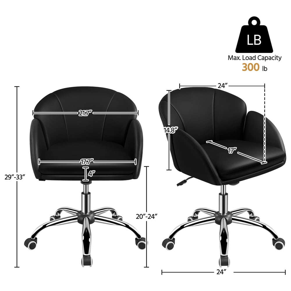 Yaheetech Swivel Rolling Desk Chair Makeup Vanity Chair with Armrests, Black