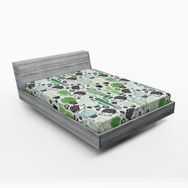 Ambesonne Cactus Fitted Sheet, Hedgehog Saguaro Cartoon, Queen Size,