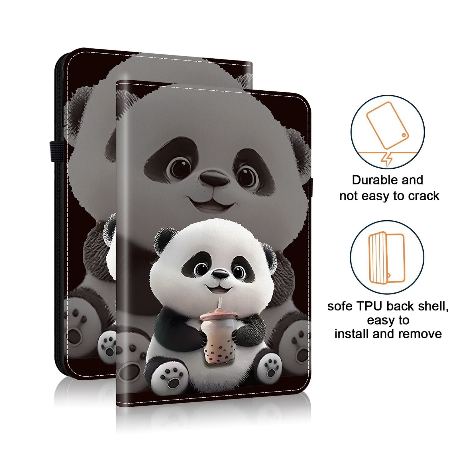 Allytechgroup for iPad 10.2" 9th 8ht 7th Generation Case, Premium PU Leather Flip Cover Stand Cover with Cards Slots Pencil Holder Shockproof TPU Inner Case for Apple iPad 10.2", Cute Panda