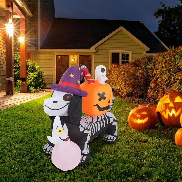 Decoración inflable para exteriores de Halloween, 1,6 m, aterrador, grande, espeluznante, con esqueleto iluminado, para patio, césped, fiesta, porche