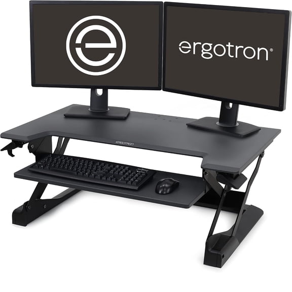 Restored Ergotron WorkFit-TL 38"W Adjustable Standing Desk Converter, Black/Dark Gray - 33-406-085 - 37.5" W x 23" D work surface