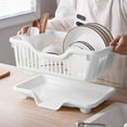 thumbnail image 2 of White & Beige Expandable Kitchen Drying Rack with Drainboard - 45x25x17.5cm Countertop Dish Drainer with Utensil Holder & Sink Spout Strainers, Non-Slip PP Plastic Design, 2 of 8