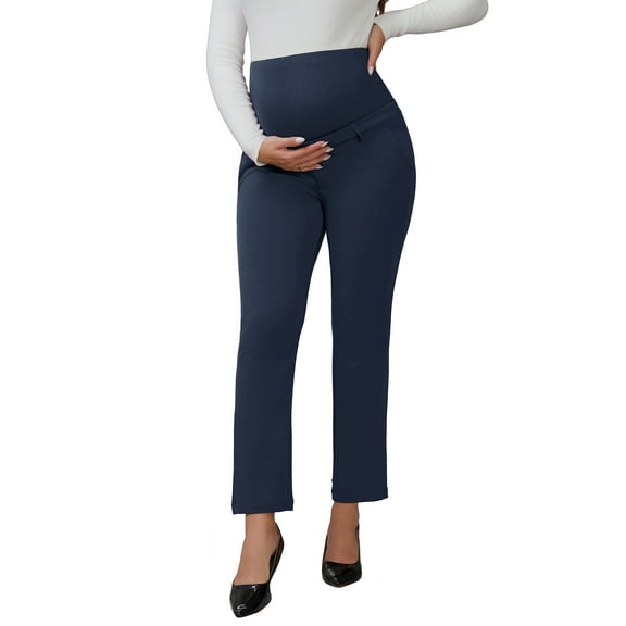 INSPIRE CHIC Womens Maternity Pants for Work Over the Belly High Waisted Business Office Pregnancy Trousers with Pockets S Blue