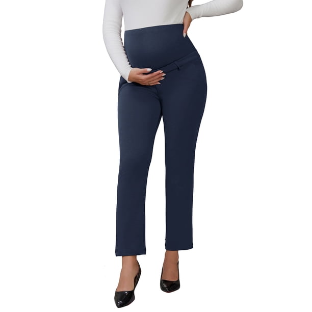Pantalones de maternidad INSPIRE CHIC para mujeres para trabajar, de cintura alta sobre el vientre, pantalones de oficina de negocios para el embarazo con bolsillos 2XL azul
