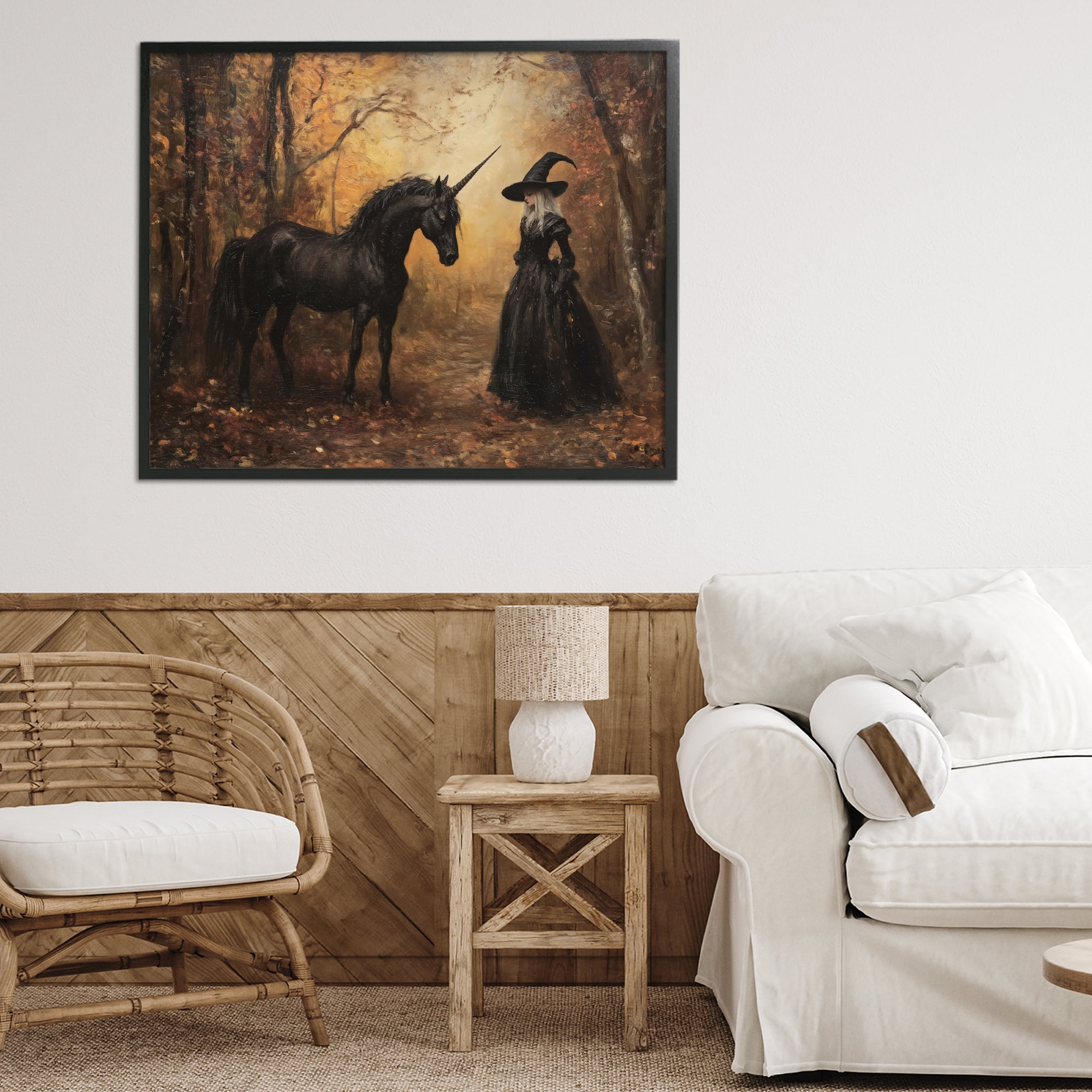 Witch & Black Unicorn Black Framed Giclee Art, design by Arlington Prints