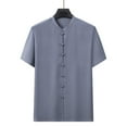 thumbnail image 3 of YLSDY Men's Vintage Button Down Shirt Stand Collar Short Sleeve T-Shirts Stylish with Multi Pockets Business Casual Dress Work Shirts Blue XXL, 3 of 3