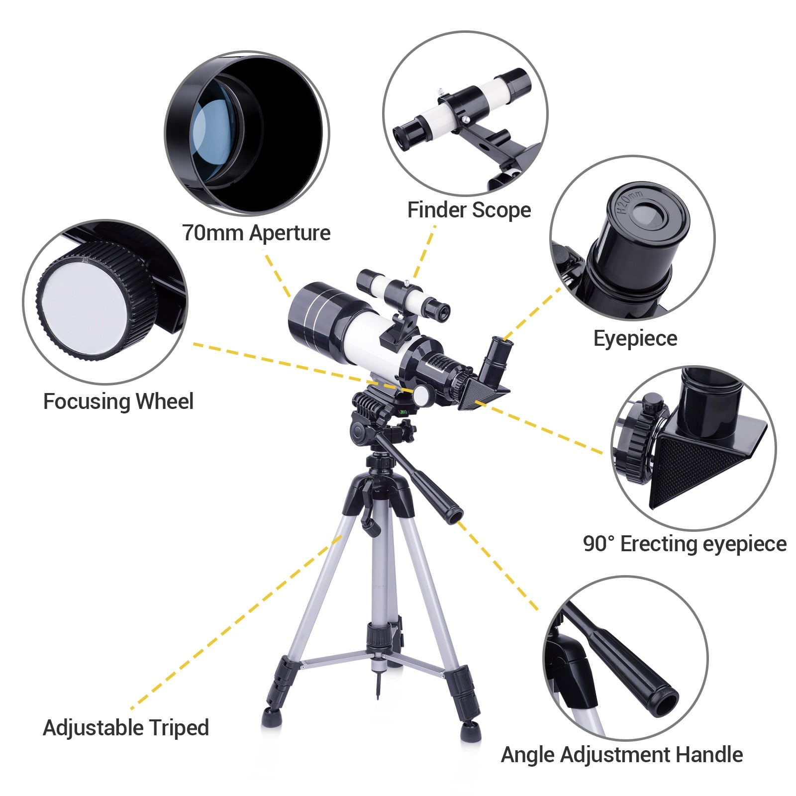 Telescope for Adults, 70mm Astronomical Refractor Telescope, Portable Travel Telescope for Kids Beginners for Moon Stargazing Outdoor Camping