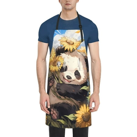

Rateoe Clear Sky Cute Sunflower Panda Aprons with Pocket Men Womens Aprons Waterproof Adjustable Cooking Aprons for Kitchen Gardening and Salon