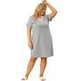 thumbnail image 4 of Camisón de encaje de talgrande pamujer, mancorta, cuello en V, pijama, rode dormir, vestido Gris claro 2X, 4 of 7