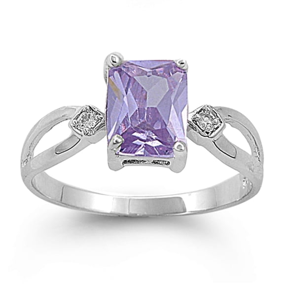 CHOOSE YOUR COLOR Simulated Lavender Elegant Modern Ring 925 Sterling Silver Band Purple CZ Female Size 8