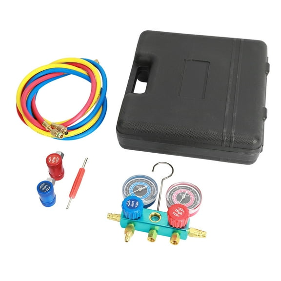 AC Manifold Gauge Set for R1234YF Refrigerant, Complete Kit with Dual Gauges, 3 Color Hoses & 2 Couplers, Professional Grade Aluminum Diagnostic Tool