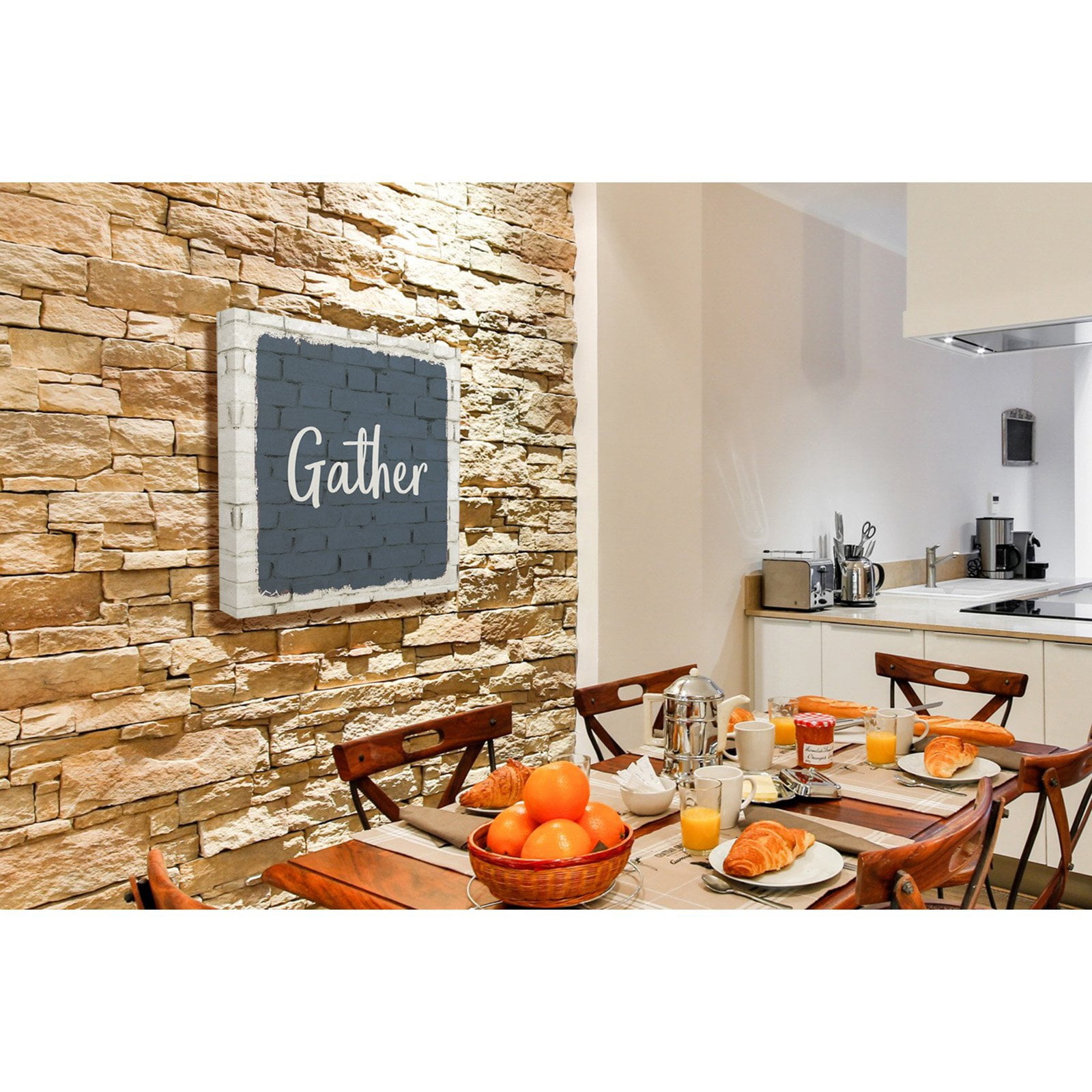 Gather Blue Splash On Bricks Typography Stretched Canvas Wall Art, 17 x 1.5 x 17