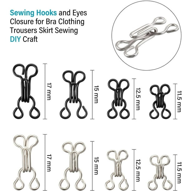 90 Pairs Sewing Hooks and Eyes Closure Sewing DIY Craft Accessories for  Bra, Clothing, Jacket, Skirt, Trousers Silver and Black, 4 Sizes - 