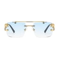 thumbnail image 1 of Gafas de sol rectangulares sin montura, estilo moderno veraniego con bordes recortados azul, 1 of 9