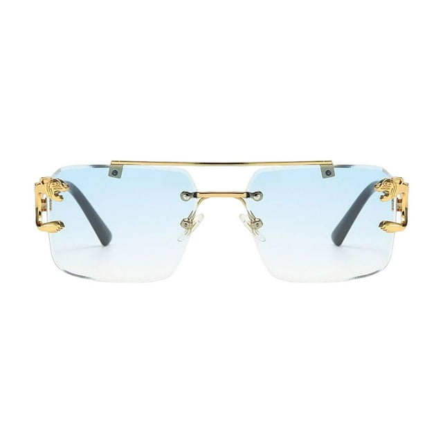 Gafas de sol rectangulares sin montura, estilo moderno veraniego con bordes recortados azul
