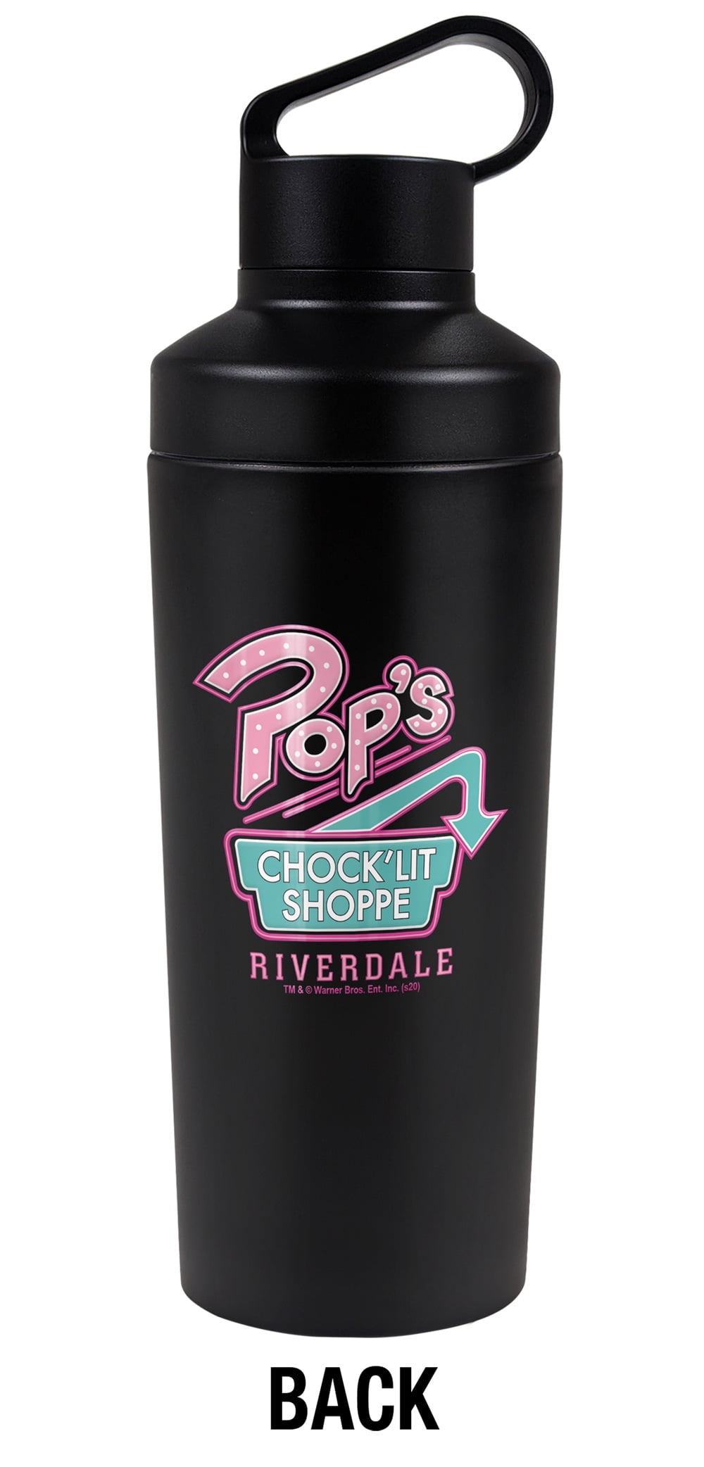 Riverdale Official Riverdale Pops Chock'Lit Shoppe Pattern 18 oz Insulated Water Bottle, Leak Resistant, Vacuum Insulated Stainless Steel with 2-in-1 Loop Cap