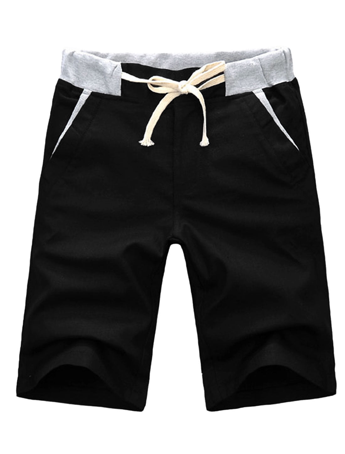 Men Front Pockets Drawstring Waist Casual Short Shorts Black W34 ...