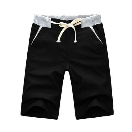 Men Front Pockets Drawstring Waist Casual Short Shorts Black W34 ...