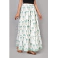 thumbnail image 5 of Women White Cotton Maxi Skirt with Mint Green Floral Block Print & Elastic Waist - XS, 5 of 6