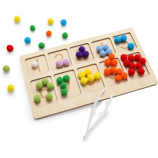 Wooden Peg Board Beads Game Rainbow Clip Bead Puzzle of Pompon Clip Beads Early Education Puzzle