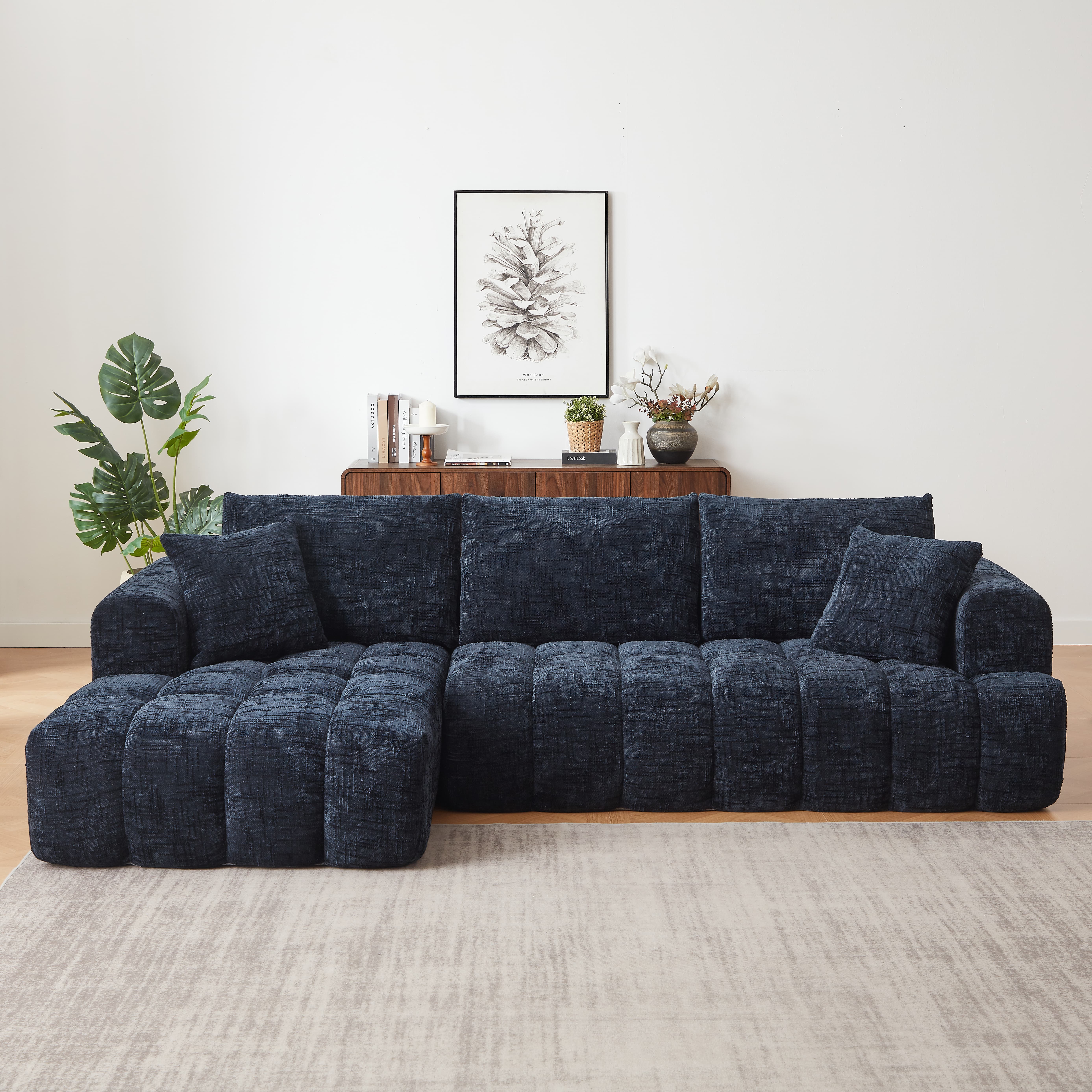 Aukfa 108" L-Shaped Oversized Sectional Sofa, Oversized Cloud Sectional Couch with Chaise & 2 Pillow, No Assembly Sponge Sleeper Couch for Living Room,Dark Blue