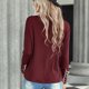 thumbnail image 4 of Blusa de encaje de manga larga color rojo vino para mujer con cuello redondo y puños abotonados, camisa informal holgada, talla L, 4 of 6