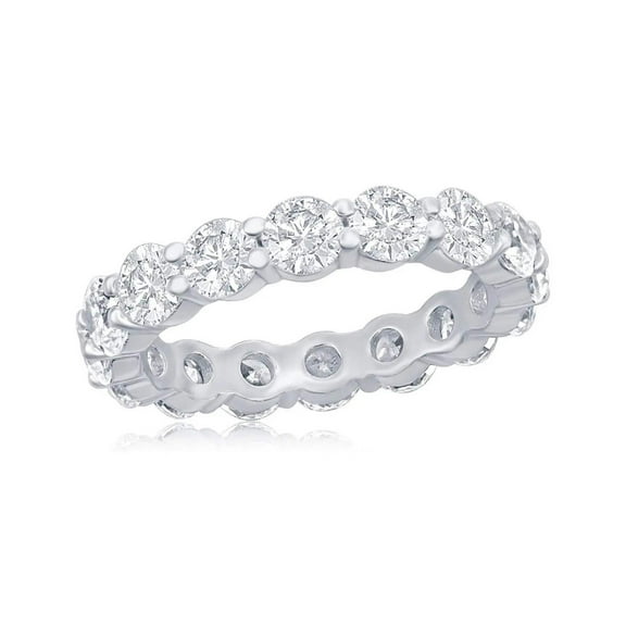 ADIRFINE 925 Sterling Silver 4MM Round Brilliant Cubic Zirconia Eternity Band