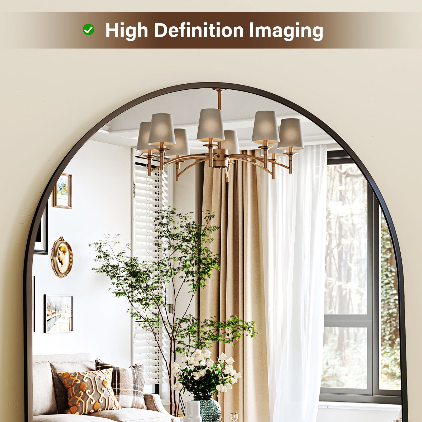 AUROMIR 77"x38" Arched Full Length Mirror Floor Mirror Full Body Standing Mirror, Black