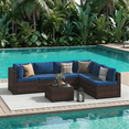thumbnail image 5 of Dateyes 7-Piece Outdoor Patio Sectional Sofa Set, All-Weather Wicker Rattan Furniture with Coffee Table & Waterproof Cover (Blue), 5 of 8