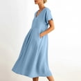 thumbnail image 6 of Summer Dresses Plus Size V-Neck Short Sleeve Solid Color Shift with Pockets Womens Summer Casual Swing Floral Beach Mini A-line Shift Dress, 6 of 6
