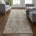 thumbnail image 4 of 8' Tan Ivory And Orange Floral Power Loom Distressed Runner Rug With Fringe, 4 of 6