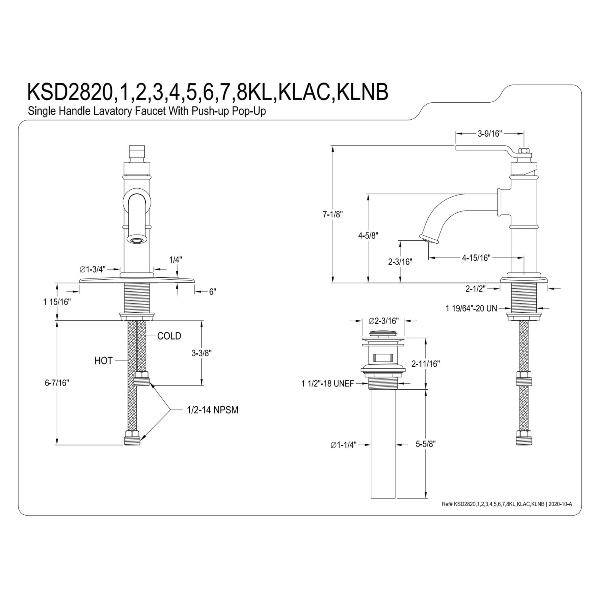 Kingston Brass KSD282KLAC Whitaker One-Handle Single-Hole Bathroom Faucet with Deck Plate and Push Pop-Up Drain, Matte Black/Antique Copper
