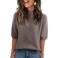thumbnail image 2 of Women's Short Sleeve Sweaters Trendy High Neck Knit Pullover Tops Business Casual Spring Outfits 2026 Coffee L, 2 of 5