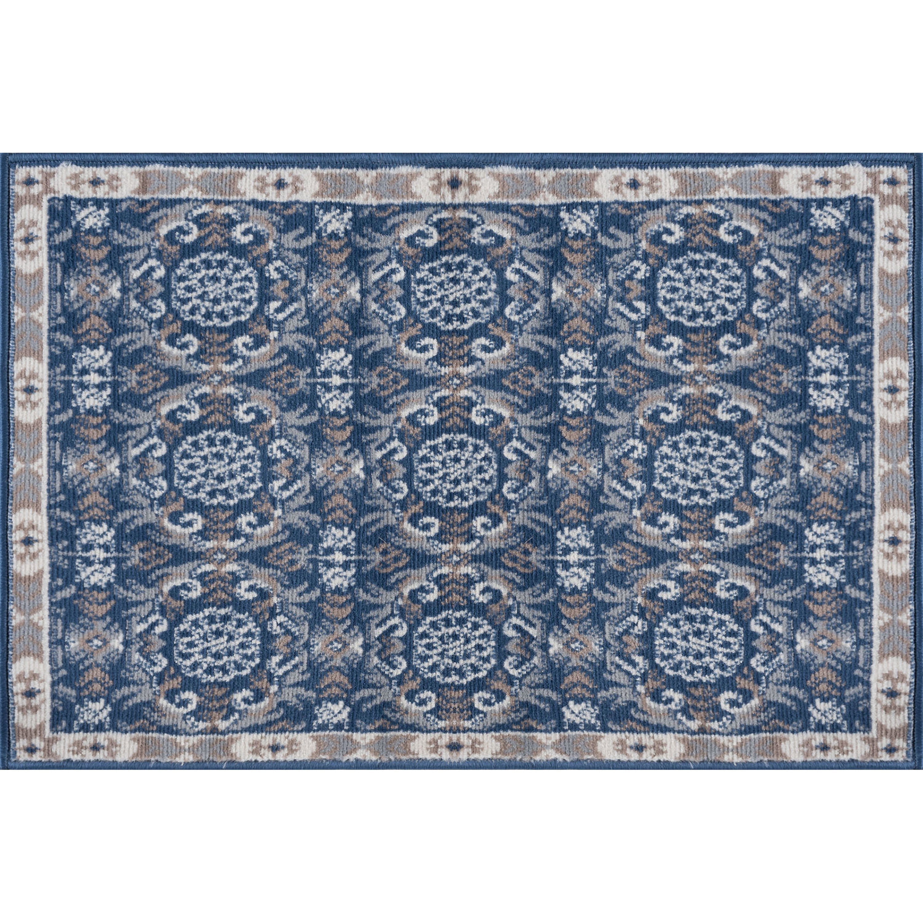 Hampton Traditional 2' x 3' Navy and Beige Polypropylene Indoor Area Rug